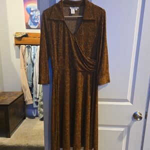 Coldwater Creek Brown Patterned Long Sleeve Dress
